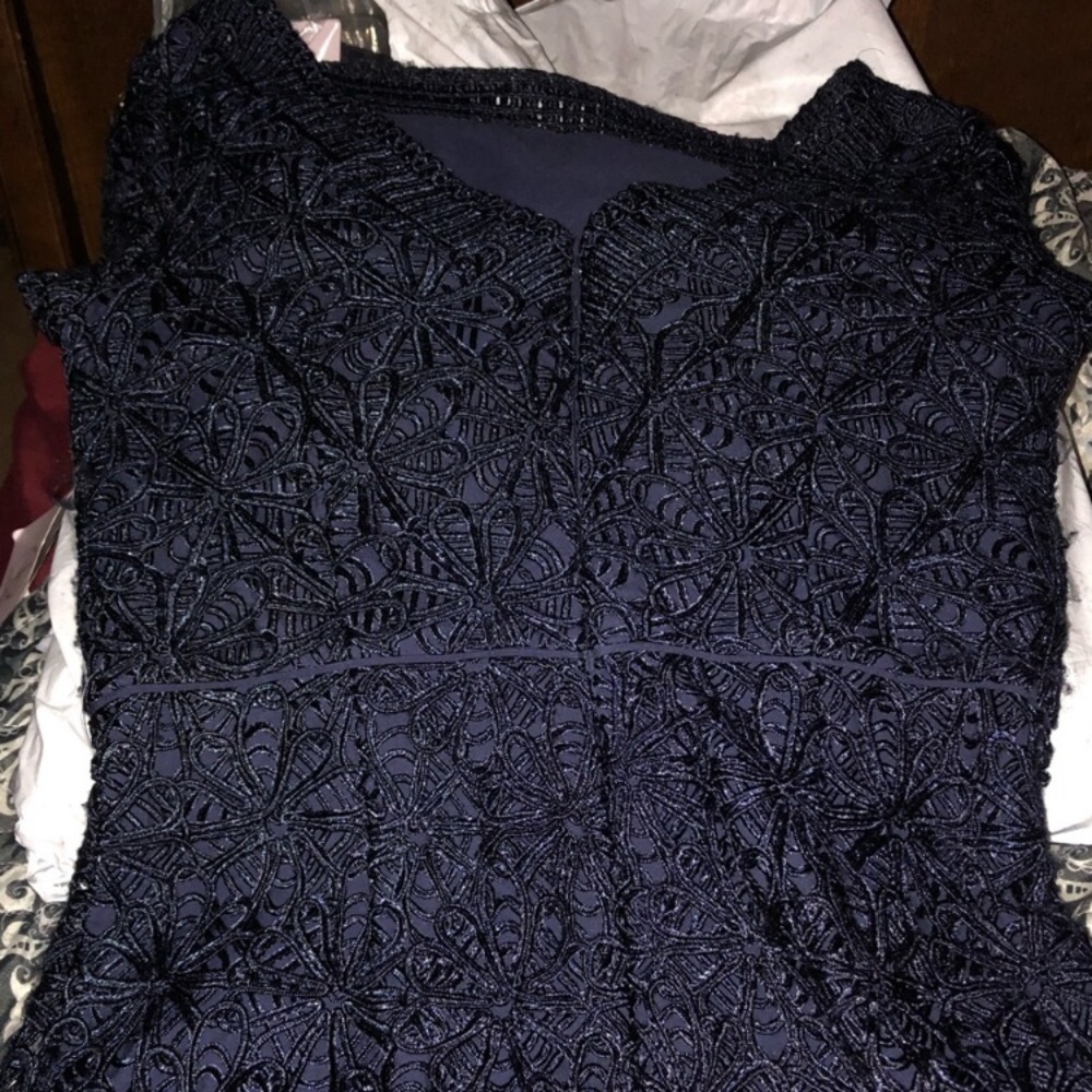JS Collections Sequin Embellished Crochet Column Gown - Picture 6 of 14